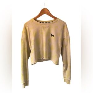 Victoria's Secret PINK neon yellow and white cropped sweatshirt.